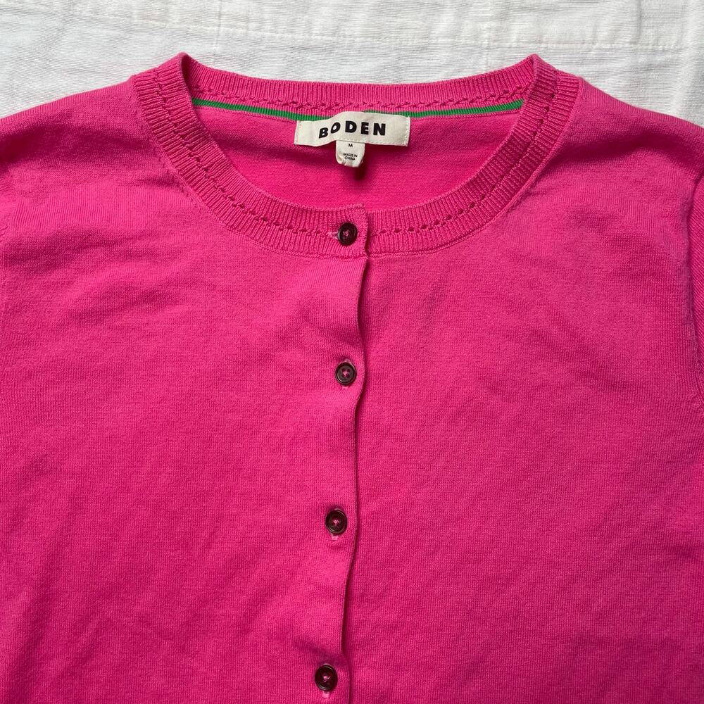 Boden Hot Pink Button Front Cardigan Sweater Sz Medium Women's Cotton Crewneck - Picture 4 of 8